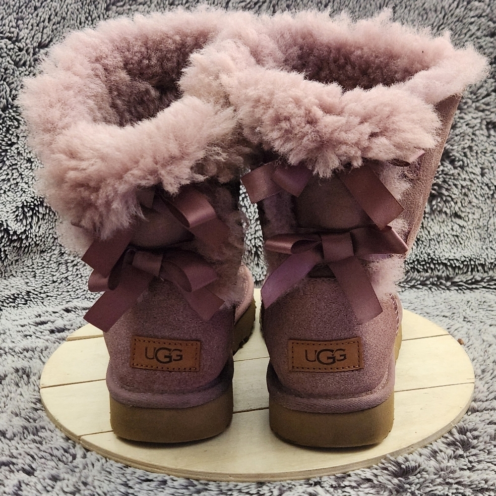 UGG Bailey Bow II Purple/Shadow Leather Sheepskin Boots Women's Size 7 - Picture 7 of 9